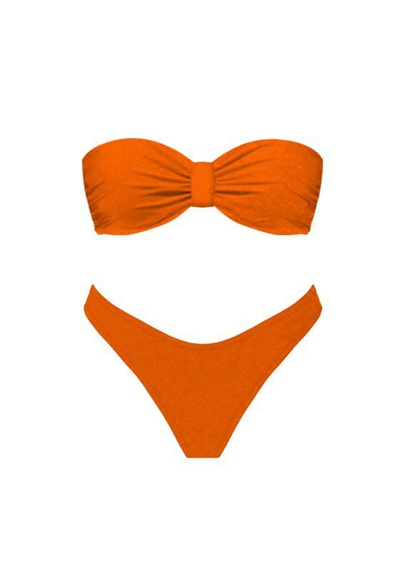 There She Goes Orange Shimmer Front Knot Bikini