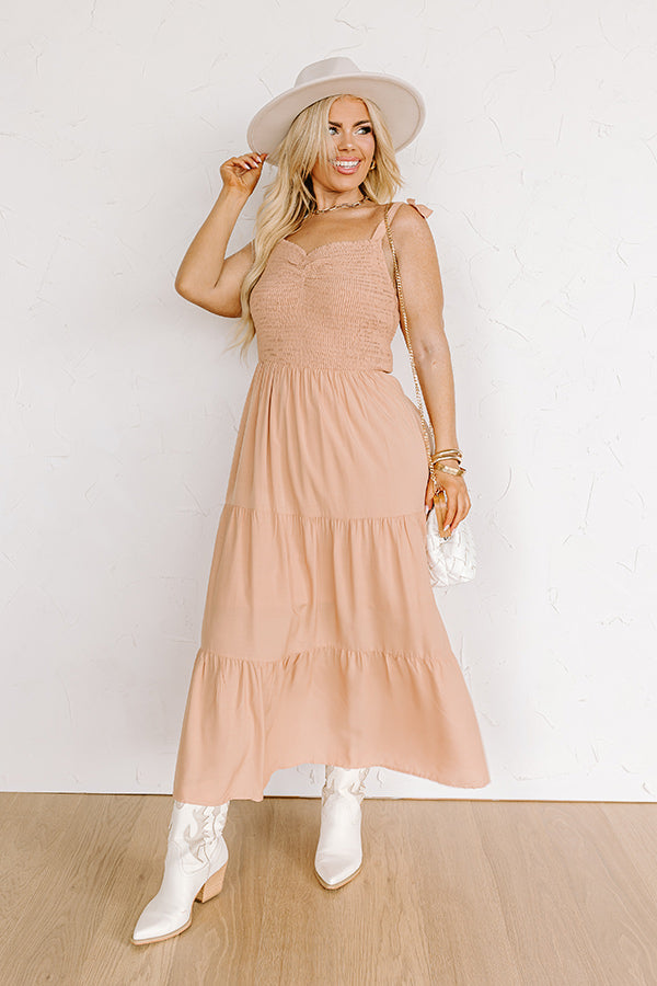 Tucson Stroll Smocked Midi in Iced Mocha Curves