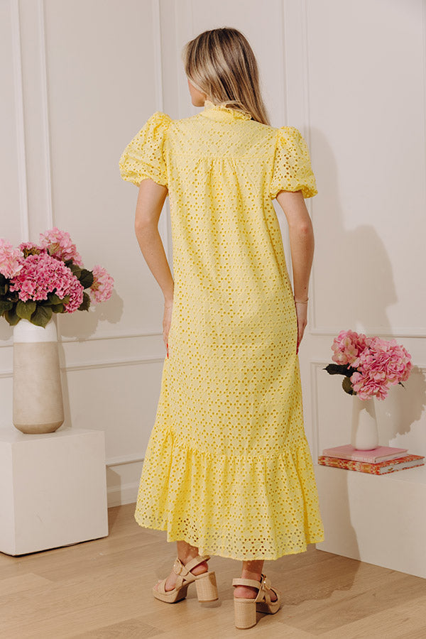 Easy Grace Eyelet Midi Dress in Yellow