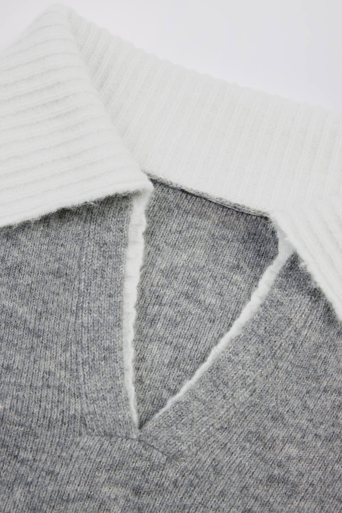 Soft Knit Layered Collar Cropped Jumper in Grey