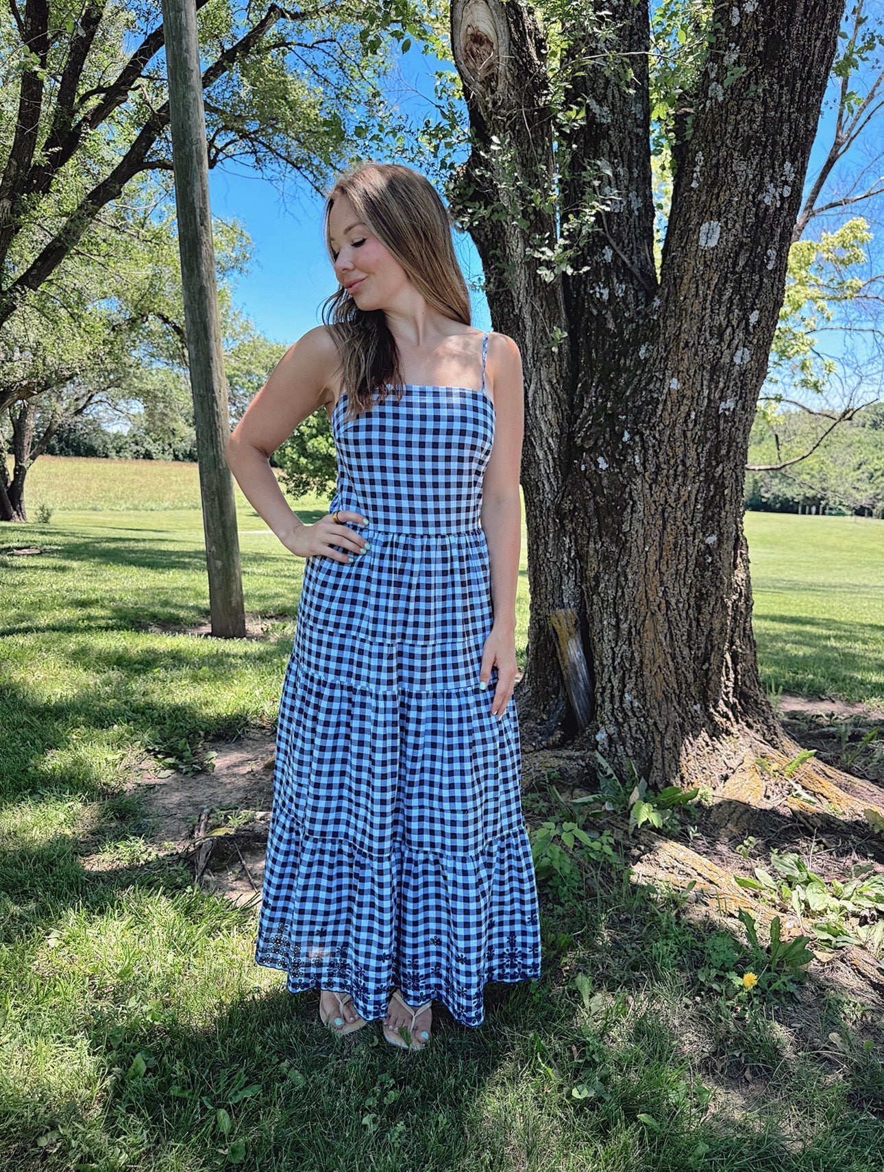 Maisey Navy Gingham Midi Dress