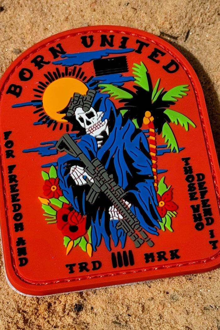 The Always Deadly PVC Patch by Born United Private Label adds a beach-inspired touch, perfect for displaying on the sand.