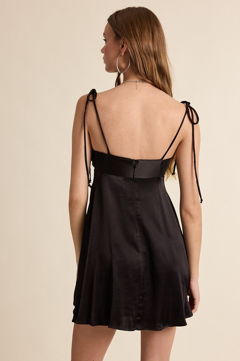 Serena Black Satin Babydoll Mini Dress