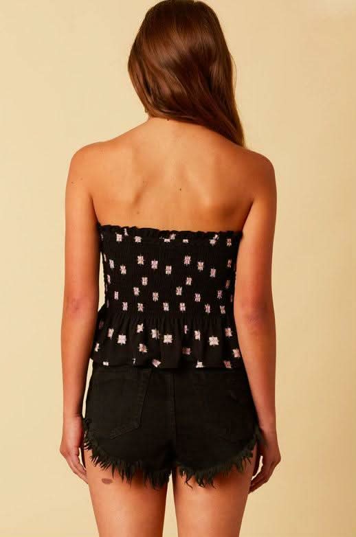 South Beach Black Strapless Peplum Top