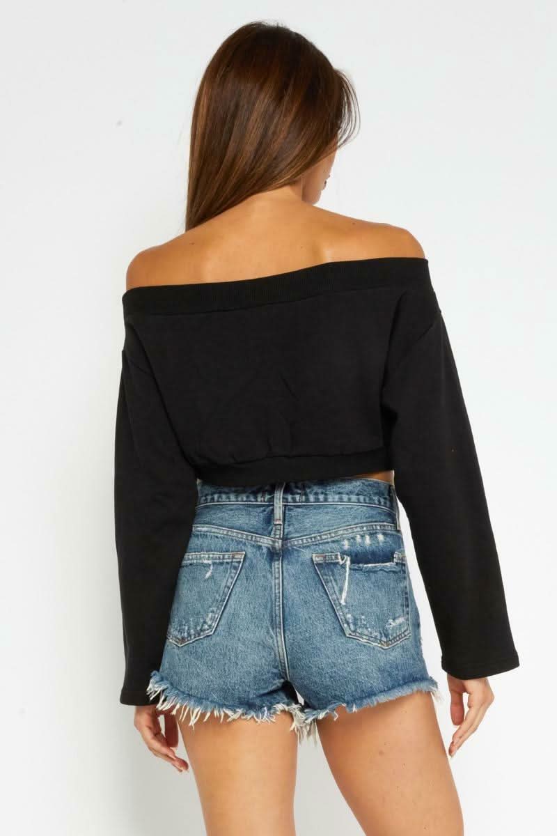 Play All Day Black Off-the-Shoulder Sweatshirt
