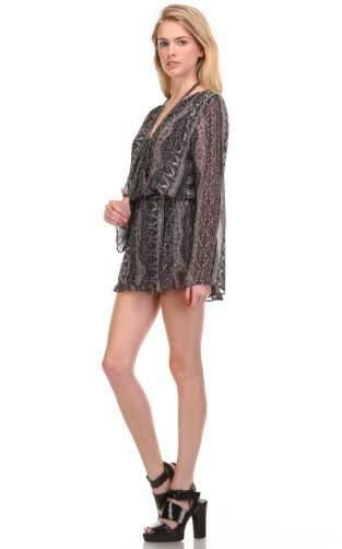 Spice Navy Print Surplice Bell Sleeve Romper