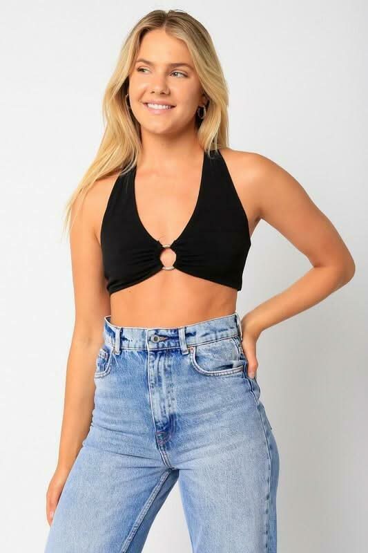 Summer Nights Black Halter Tie-Back Crop Top
