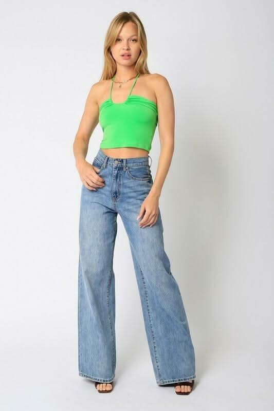 Randi Apple Green Halter Crop Top
