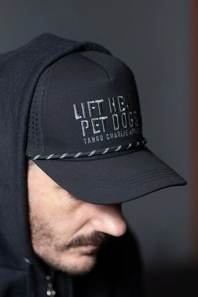 tango charlie - lift heavy pet dogs black snapback hat on model