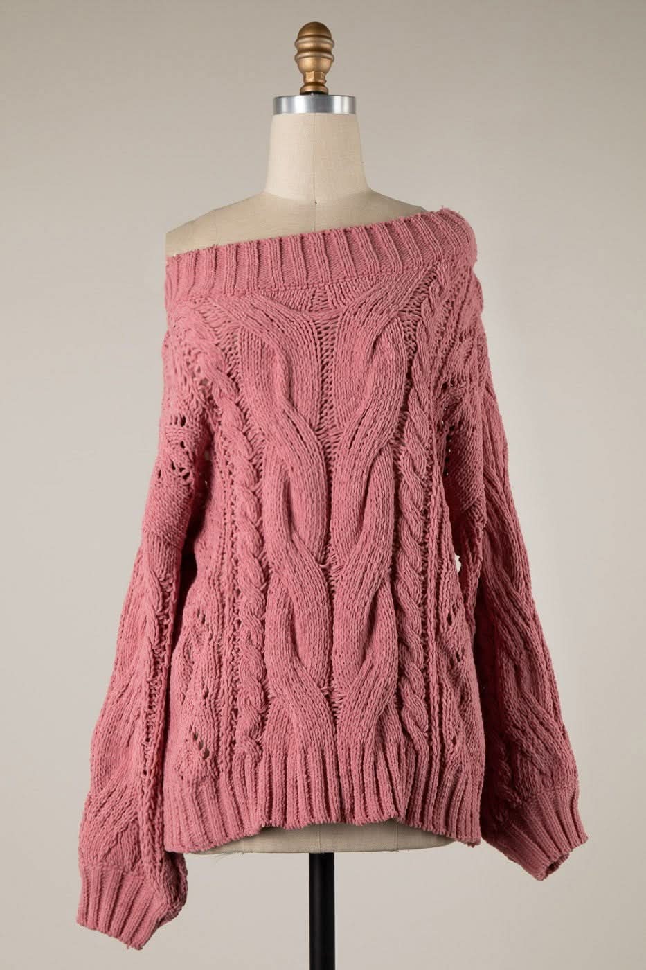 Rylie Mauve Cable Knit Tunic Sweater