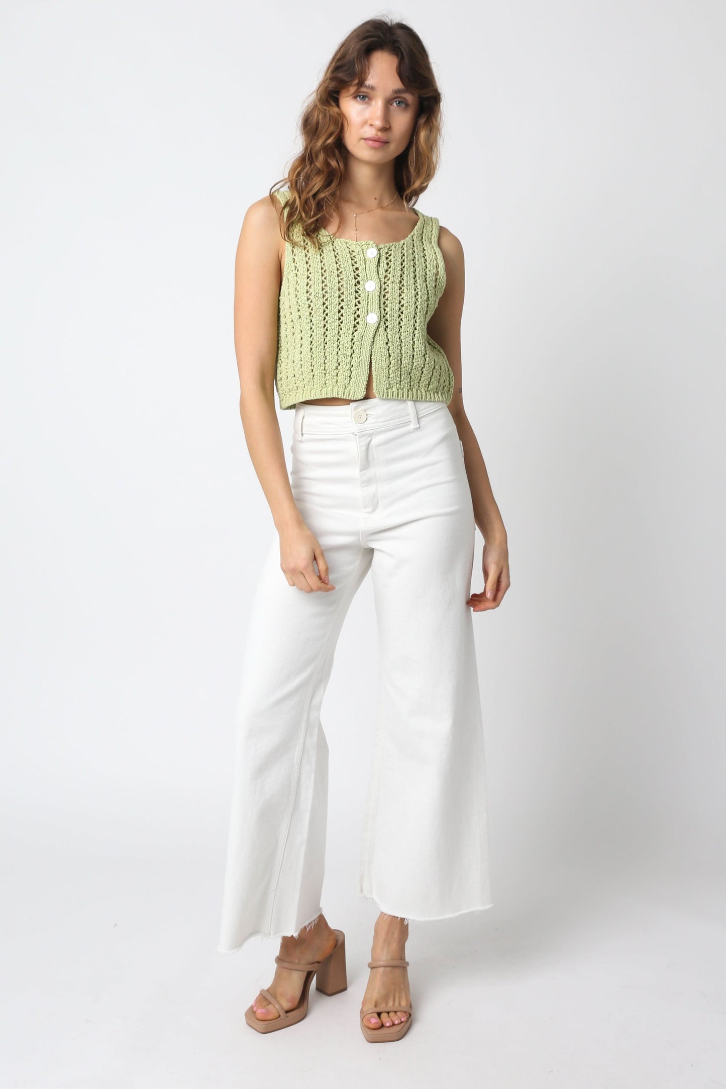 Valeria Sage Sheer Sweater Top