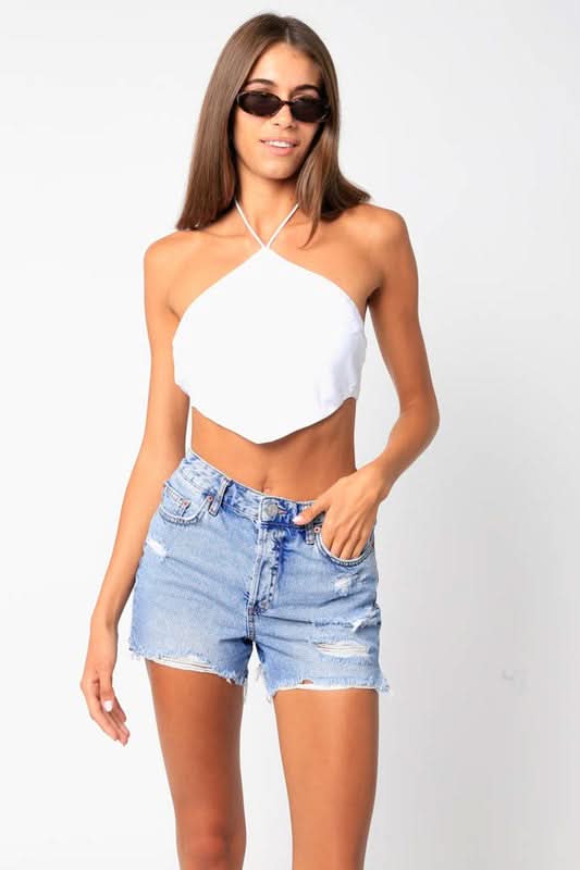 Serena White Handkerchief Halter Top