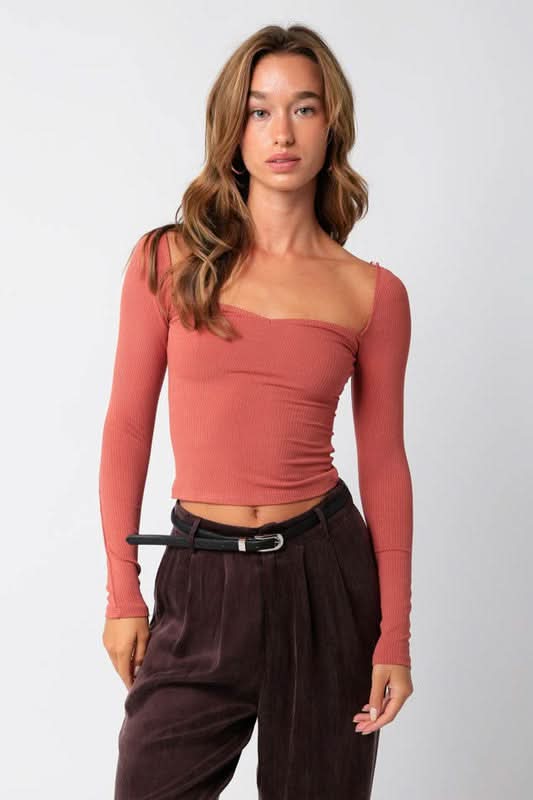 Reema Marsala Sweetheart Long Sleeve Top