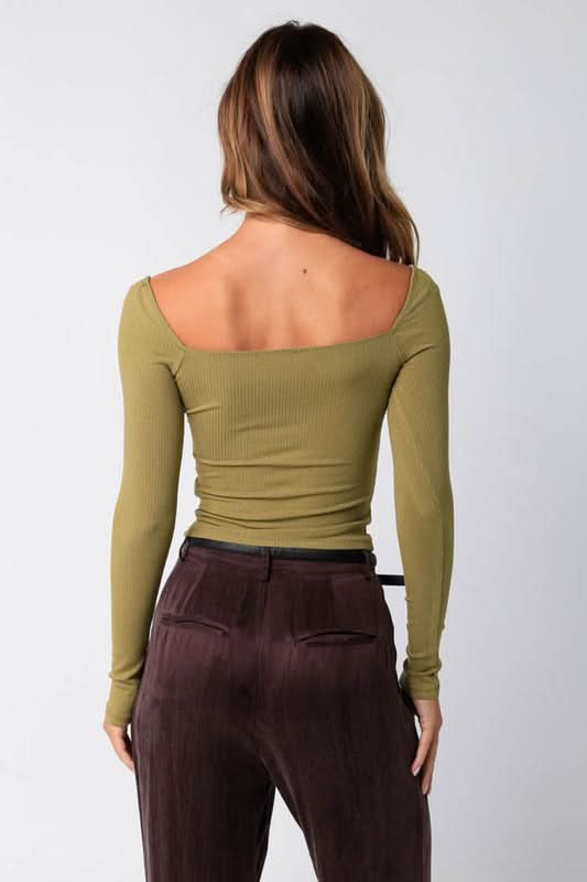 Reema Olive Sweetheart Long Sleeve Top