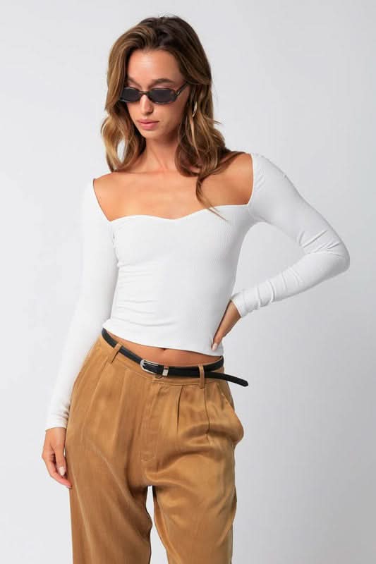 Reema White Sweetheart Long Sleeve Top