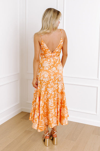 Dance And Sway Satin Wrap Dress in Orange