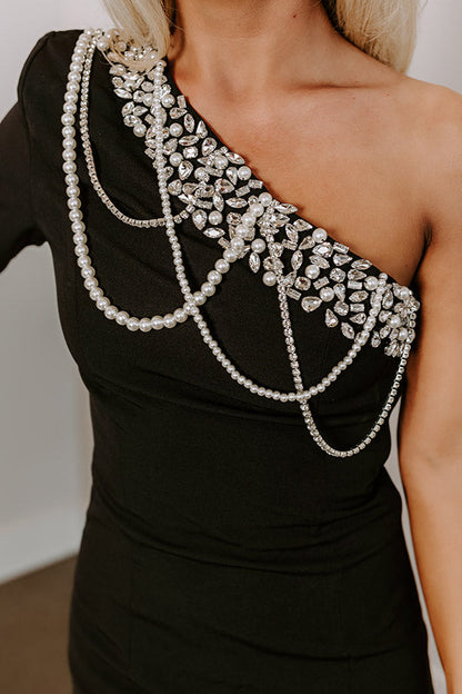 Shimmering Twilight Embellished Mini Dress in Black