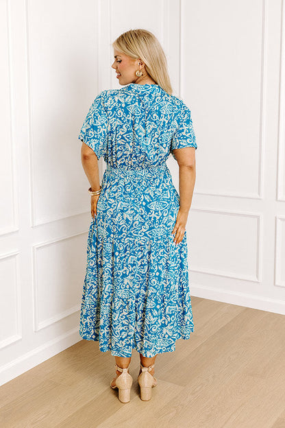 Resort Getaway Floral Midi in Ocean Blue Curves