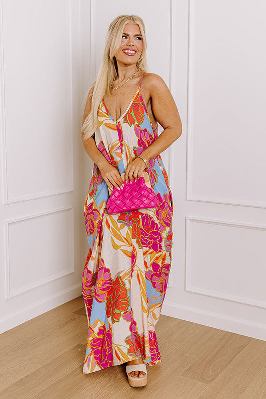 Sandy Shore Floral Maxi Dress In Cream Curves