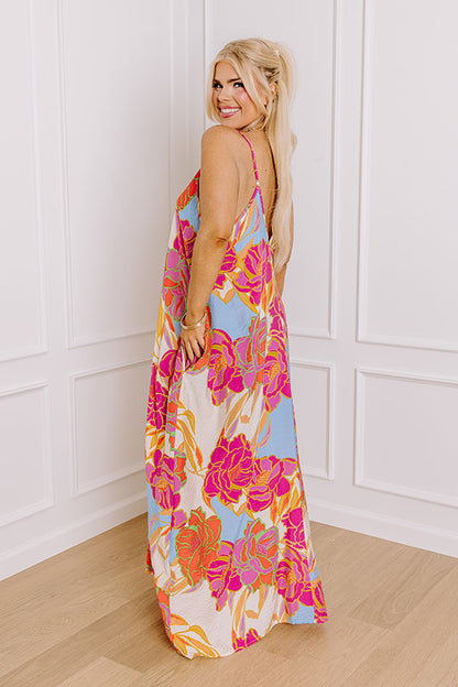 Sandy Shore Floral Maxi Dress In Cream Curves