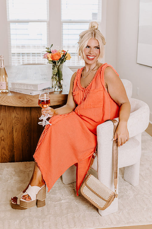 Free Spirited Frayed Midi in Coral Curves
