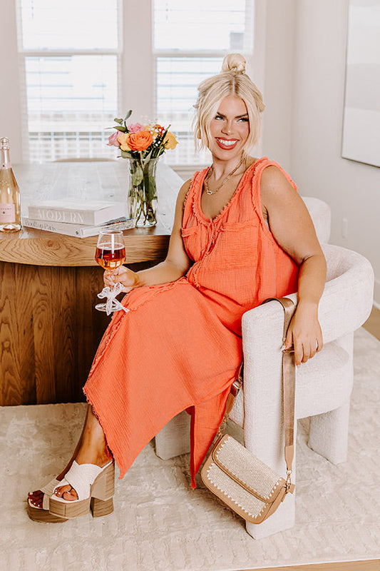 Free Spirited Frayed Midi in Coral Curves