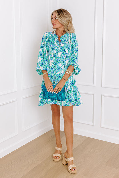Coastal Cruise Floral Mini Dress in Green