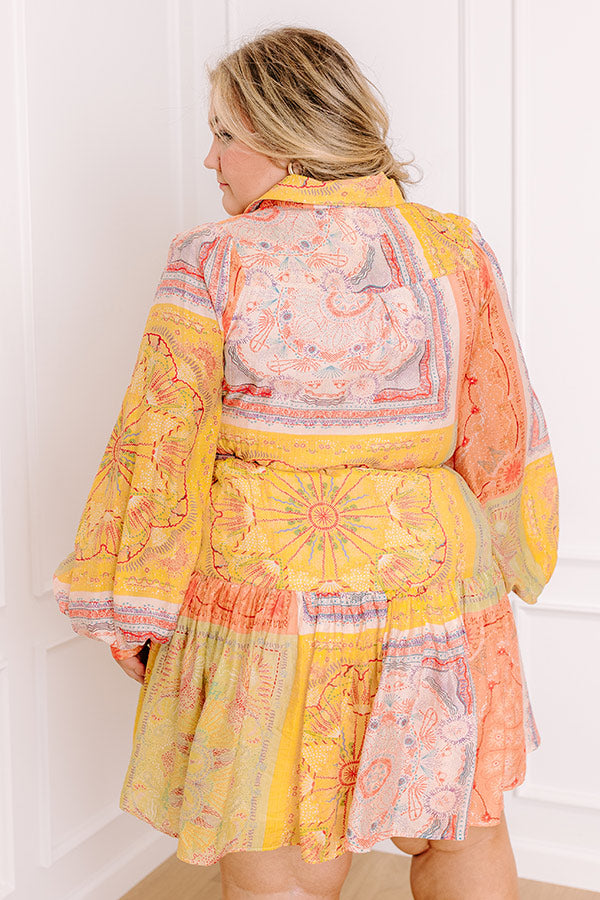 Fancy Flourish Color Block Mini Dress in Orange Curves