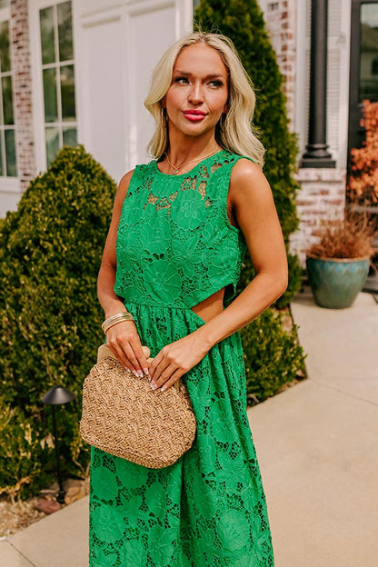 Enchanting Elegance Lace Cut Out Midi in Green