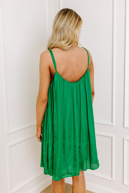 Out On The Town Satin Mini Dress in Green