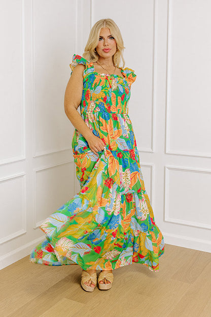 Life In The Tropics Smocked Maxi Dress Curves