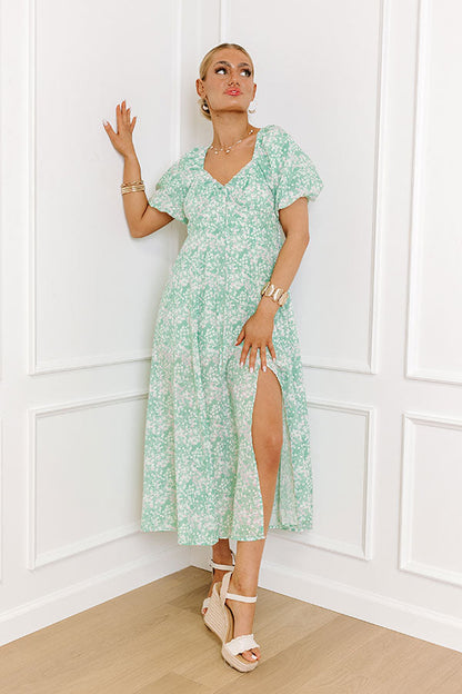 Whimsical Daydream Floral Midi in Seaglass