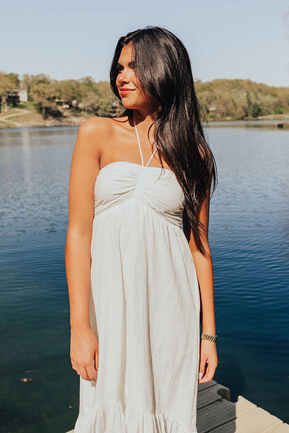 Lakeside Party Halter Midi in White