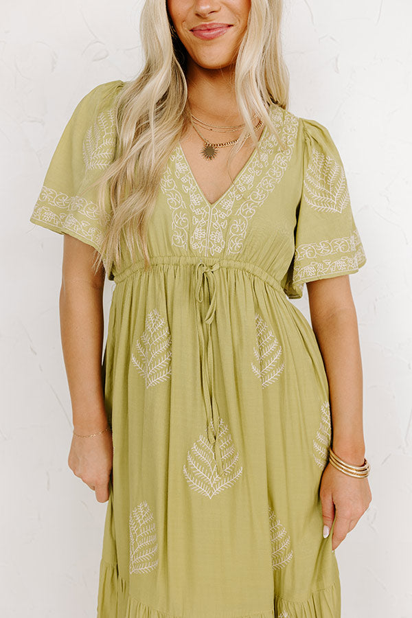 Venice Stroll Embroidered Maxi Dress in Chartreuse