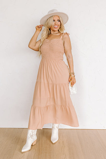 Tucson Stroll Smocked Midi in Iced Mocha Curves