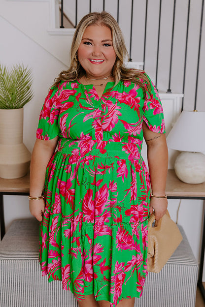 Cruise Trip Ready Floral Mini Dress in Kelly Green Curves