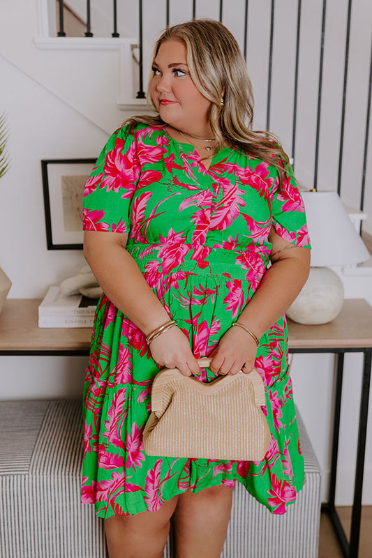 Cruise Trip Ready Floral Mini Dress in Kelly Green Curves