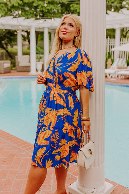 Cruise Trip Ready Floral Mini Dress in Royal Blue Curves