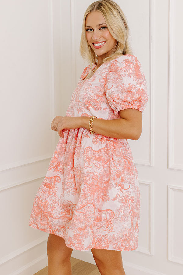 Cheerful Charm Jacquard Mini Dress in Coral