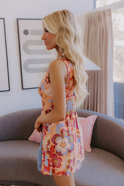 Retro Blooms Linen-Blend Mini Dress