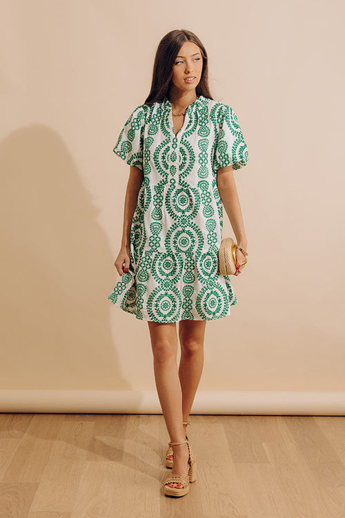 Sunny Outlook Eyelet Mini Dress in Green