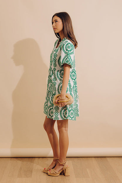 Sunny Outlook Eyelet Mini Dress in Green
