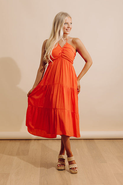 Coastal Views Halter Midi Dress in Tangerine