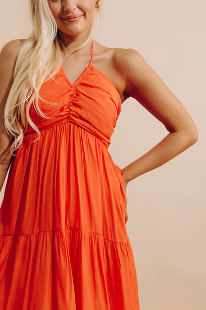 Coastal Views Halter Midi Dress in Tangerine