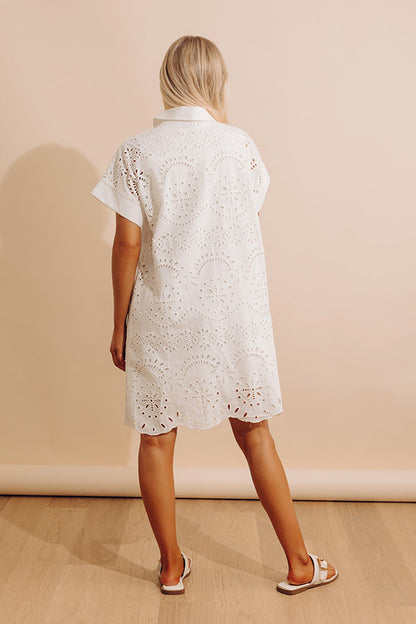 Smiles And Sorbet Eyelet Mini Dress in White