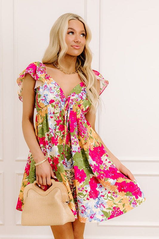 Garden Serenade Floral Mini Dress in Sangria