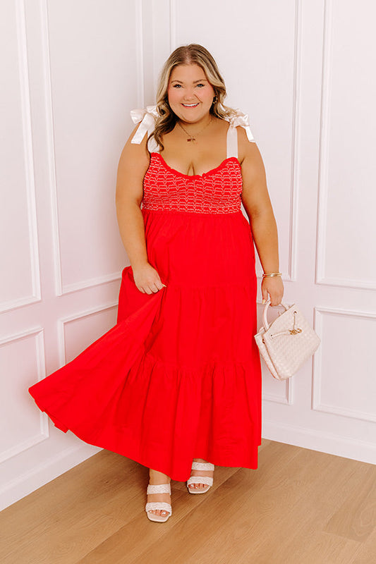 Favorite Love Story Smocked Midi in Red Curves