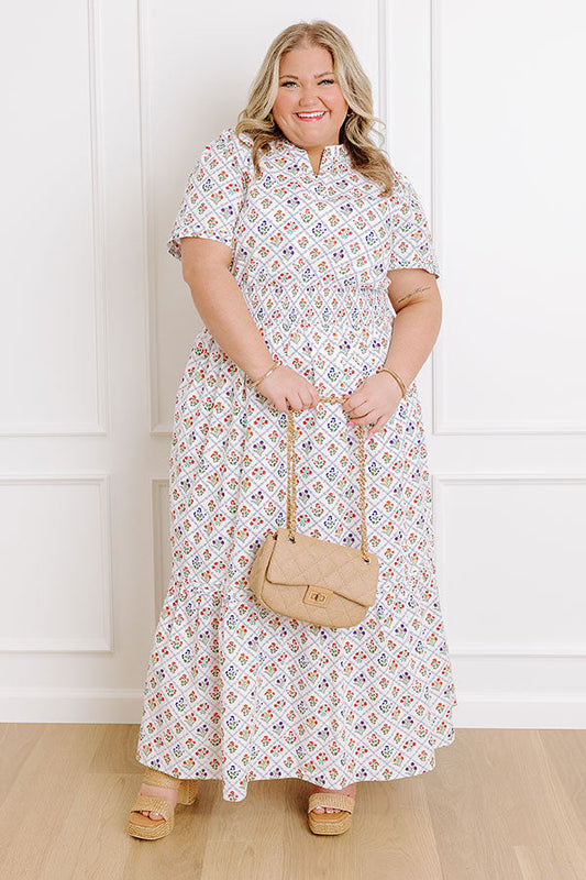 Brunch Babe Floral Maxi Dress in White Curves