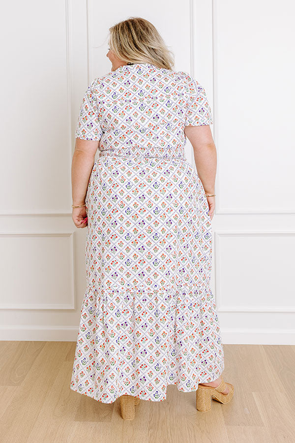 Brunch Babe Floral Maxi Dress in White Curves
