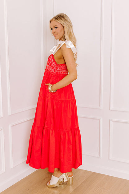 Favorite Love Story Smocked Midi in Red